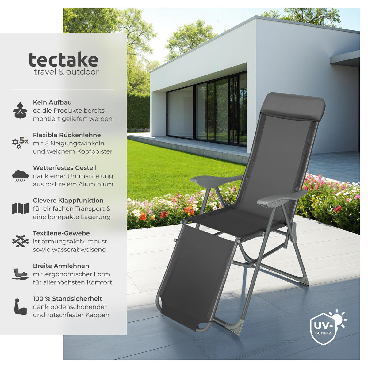 GARTENSTUHL Jana 2er Set, 146, 5 x 59 x 117, 5 cm, anthrazit - Anthrazit, Metall (59/117.5/146.5cm) - tectake