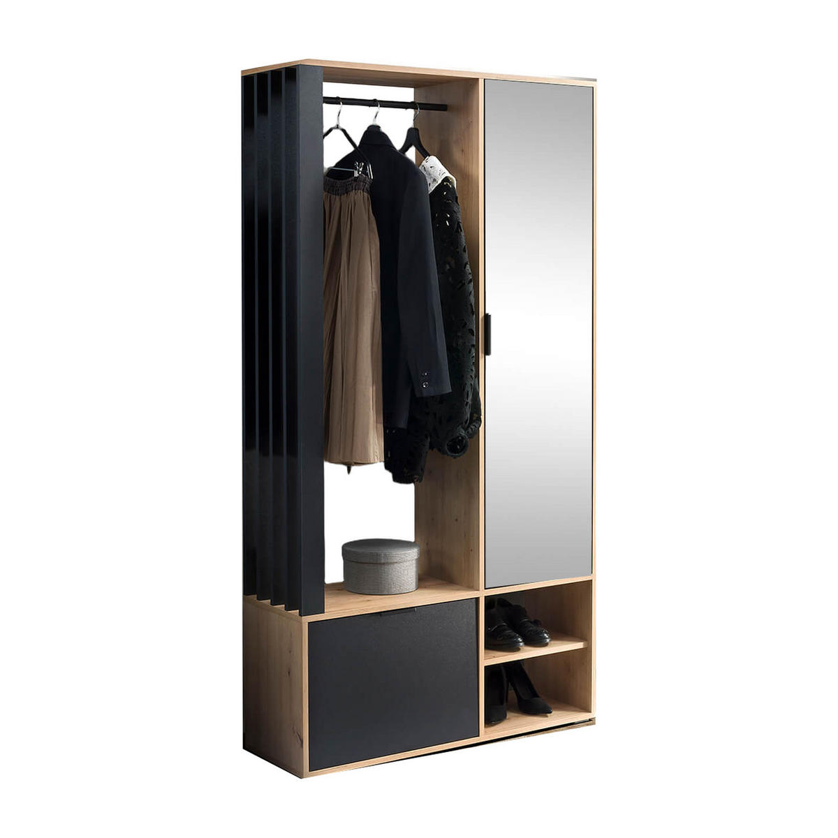 GARDEROBE Milo 100 x 189,4 x 33 cm Eiche Artisan/Schwarz - Schwarz, Holzwerkstoff/Metall (100/189.4/33cm) - Koseto