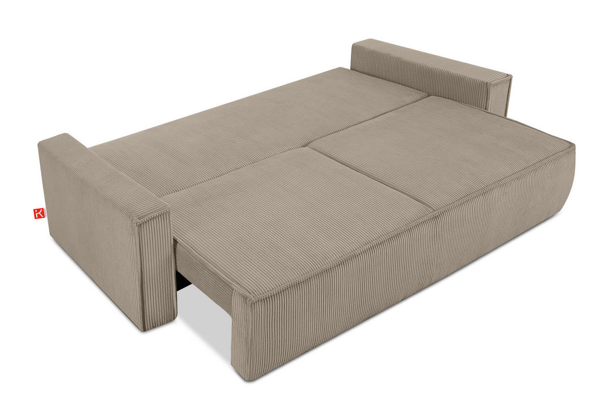 SCHLAFSOFA NAPI in Pet Friendly Cord-Stoff, beige - Beige/Schwarz, Textil (228/89/101cm) - KONSIMO®