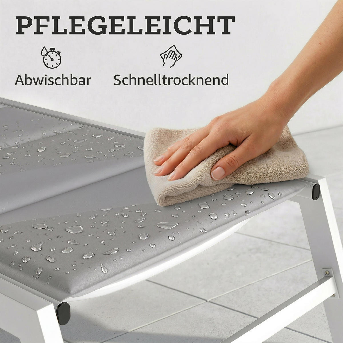 SONNENLIEGE Aluminium Hellgrau - Hellgrau/Weiß, Textil/Metall (64/90/181cm) - Outsunny