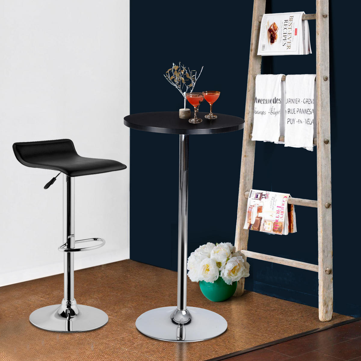 BARHOCKER 2er-Set Metallfüße, schwarz 65-86cm - Chromfarben/Schwarz, Metall (39/86/42cm) - Urban Meuble