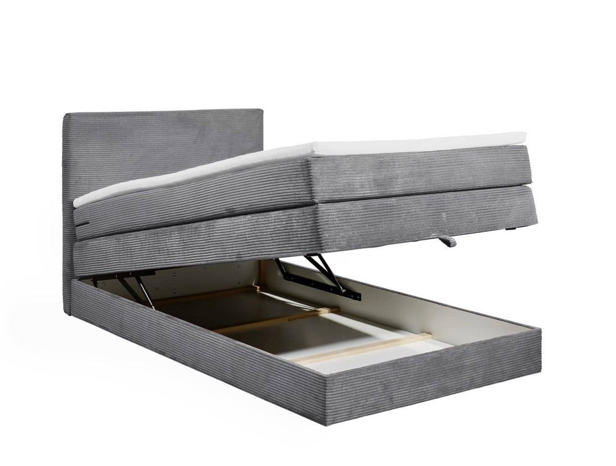 BOXSPRINGBETT 120/140x200 – Bettkasten, 7‑Zonen‑Tonnentaschenfederkern & Komfort‑T25‑Topper - Beige/Anthrazit, Holz/Holzwerkstoff (120/200cm) - ed exciting design