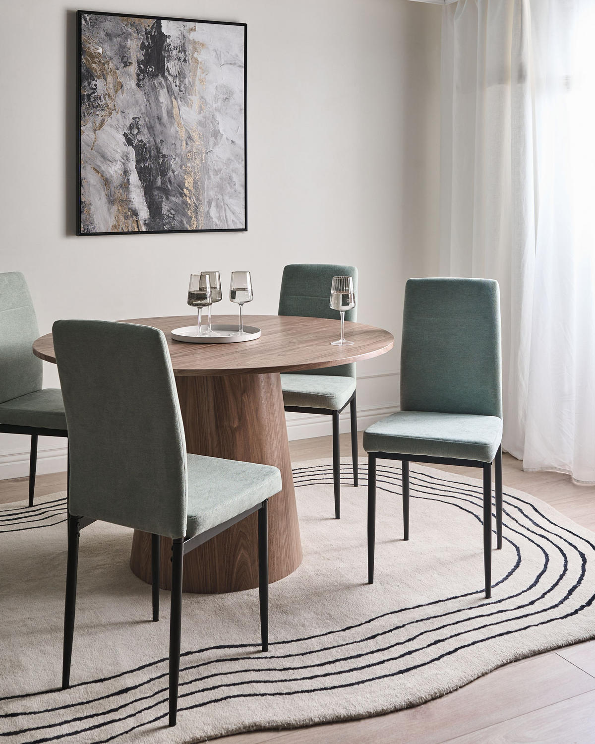 ESSZIMMERSTUHL 4er-Set Hellgrün Riner - Schwarz/Hellgrün, Textil (42/94/50cm) - Beliani