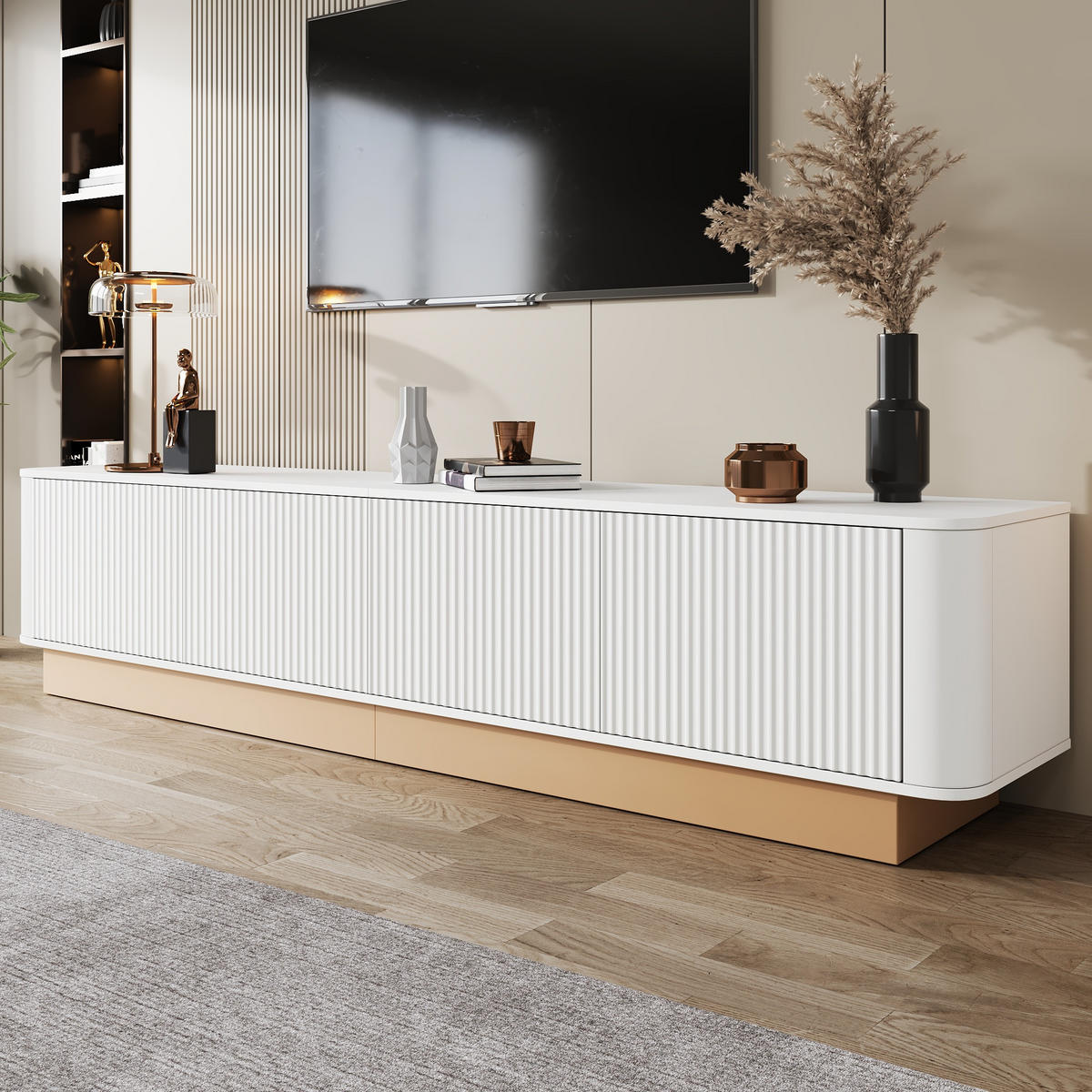 TV-LOWBOARD 200 cm geriffelt 4 Türen - Weiß, Holz (200/47.5/40cm) - LEBENLANG