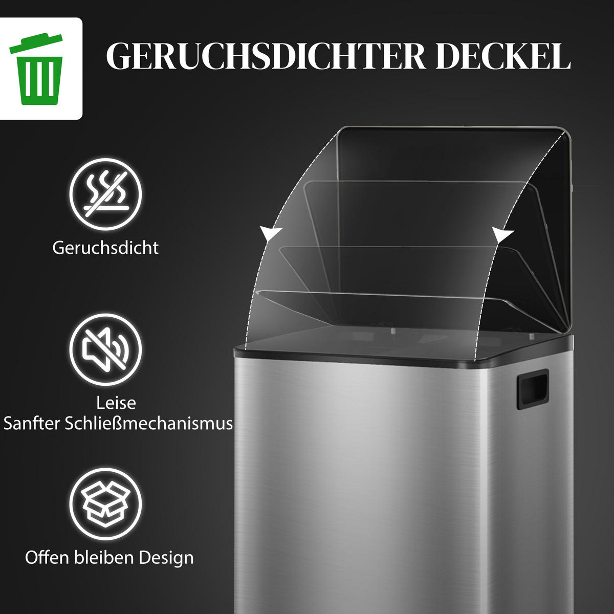 MÜLLEIMER DE-08935 2x30 L, Soft-Close, fingerabdrucksicher Silber - Silberfarben, Metall (37.5/66.8/47.7cm) - ComfortXL