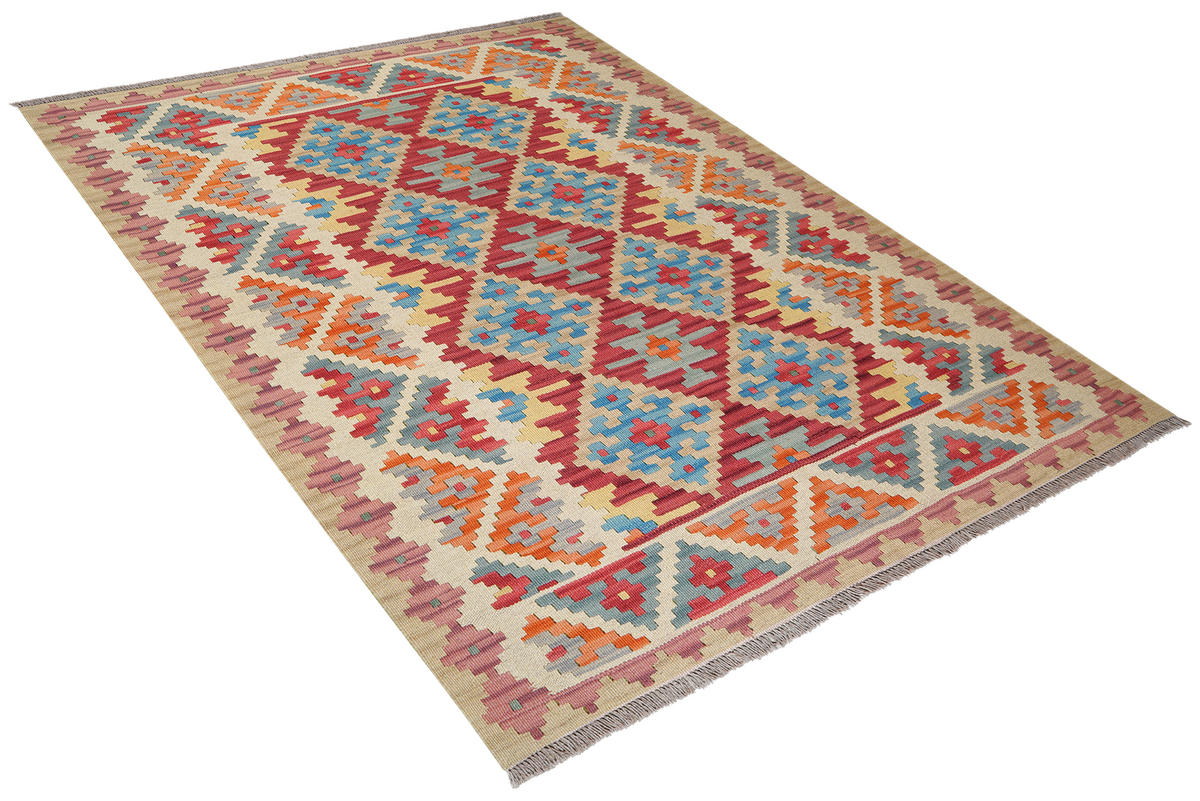 HANDWEBTEPPICH Kelim Gashgai Rot 197/155 cm Schurwolle - Rot, Textil (155/197cm) - Looma