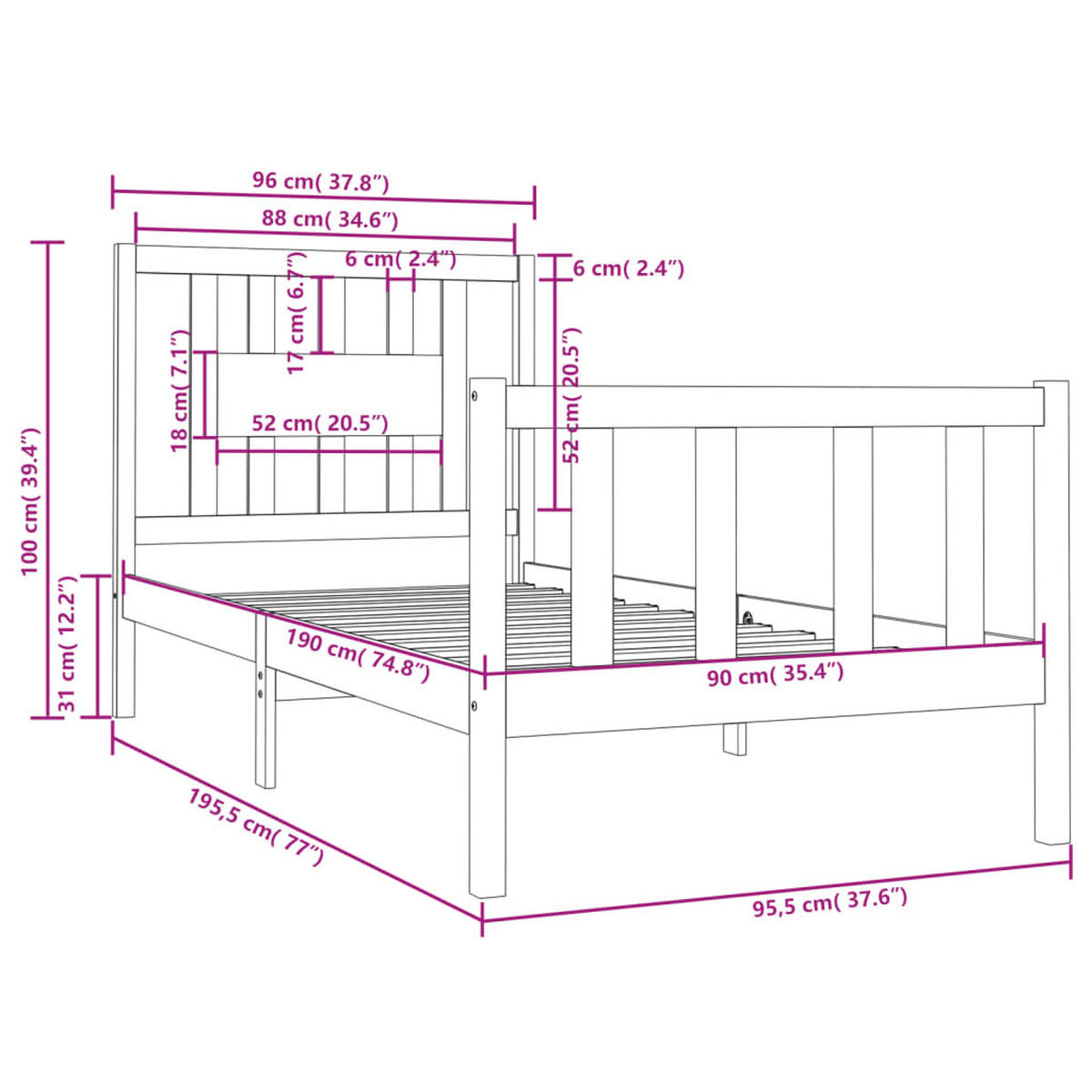 BETT Naylor 100/195.5 cm - Braun, Holz (100/190cm) - Nettlife