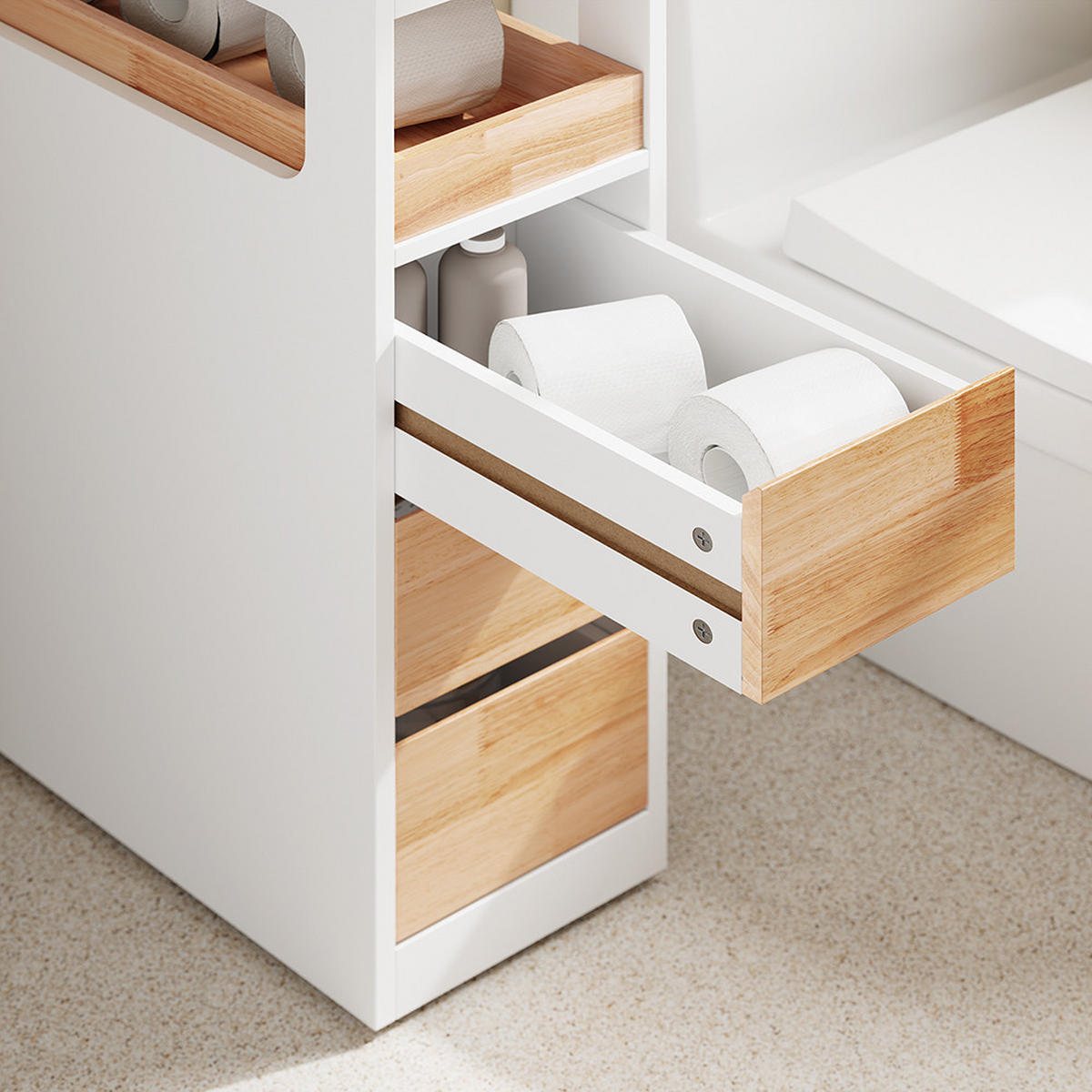 BADUNTERSCHRANK mit 3 Schubladen Weiß 65x23x82cm Minimalistisch - Weiß, Holzwerkstoff (23/82/65cm) - SoBuy