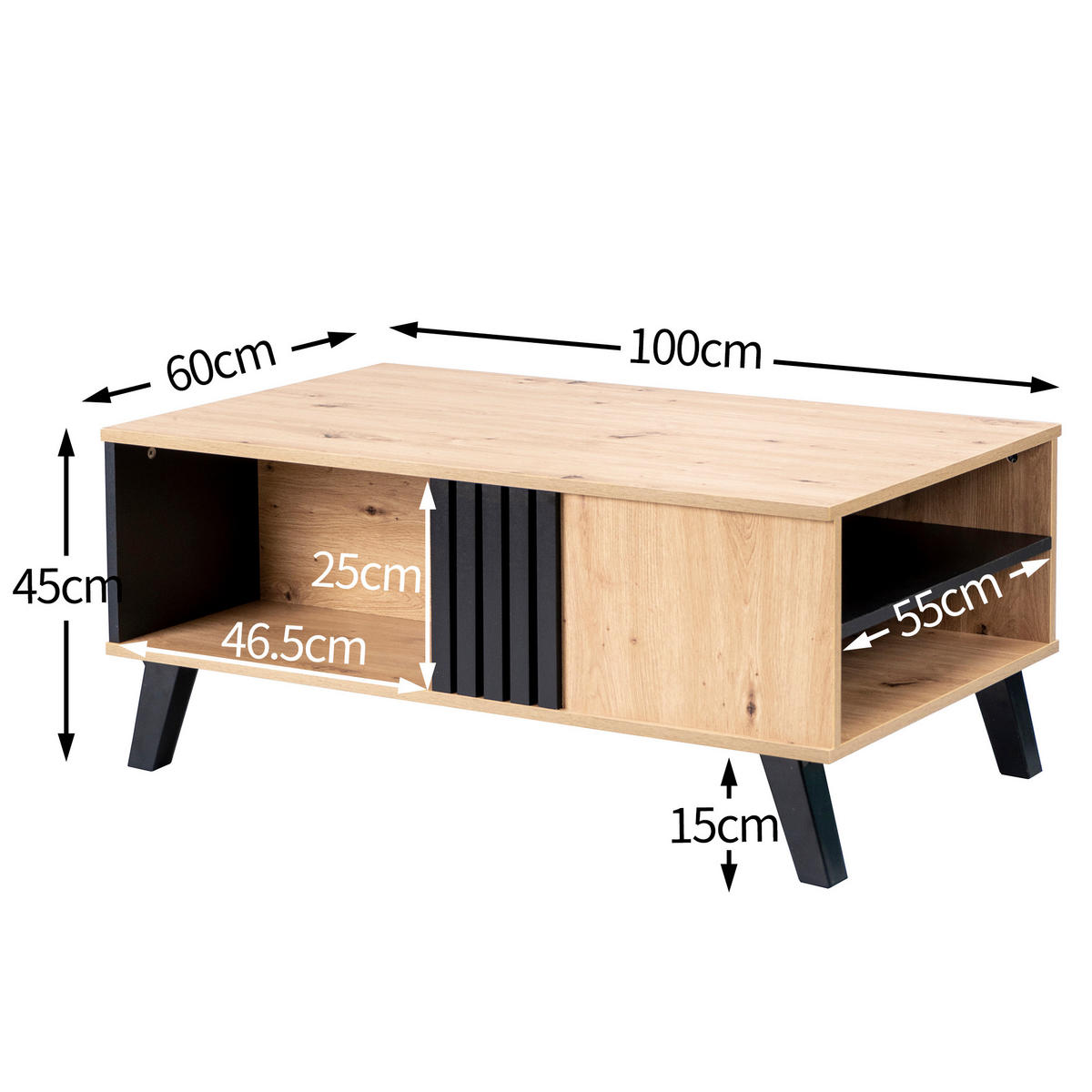 COUCHTISCH Holz - Eichefarben, Holz (100/60/45cm) - Urban Meuble
