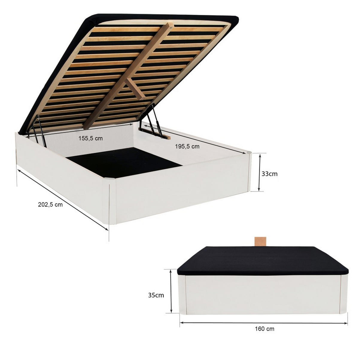 KASTENBETT SPIRO + Lattenrost / 160x200 - Weiß - Weiß, Holzwerkstoff (160/200cm) - Weber Industries