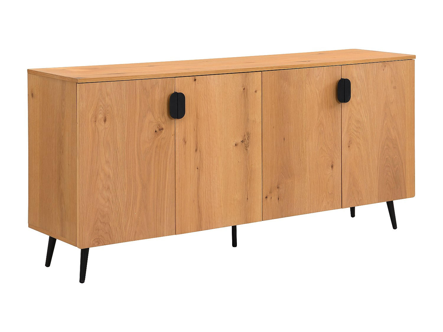 SIDEBOARD mit 4 Türen - Eichenfurnier & Stahl - Holzfarben hell & Schwarz - SINOLO - Naturfarben, Holz (160/76/40cm) - Vente-Unique