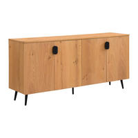 SIDEBOARD mit 4 Türen - Eichenfurnier & Stahl - Holzfarben hell & Schwarz - SINOLO - Naturfarben, Holz (160/76/40cm) - Vente-Unique