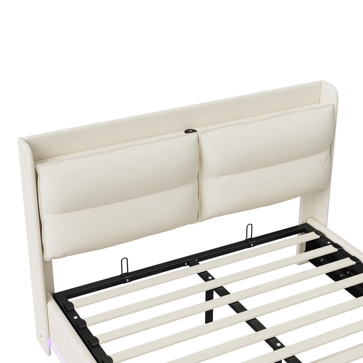 POLSTERBETT 160x200 cm, Beige, LED-Beleuchtung und USB & Typ-c - Beige, Textil/Metall (160/200cm)