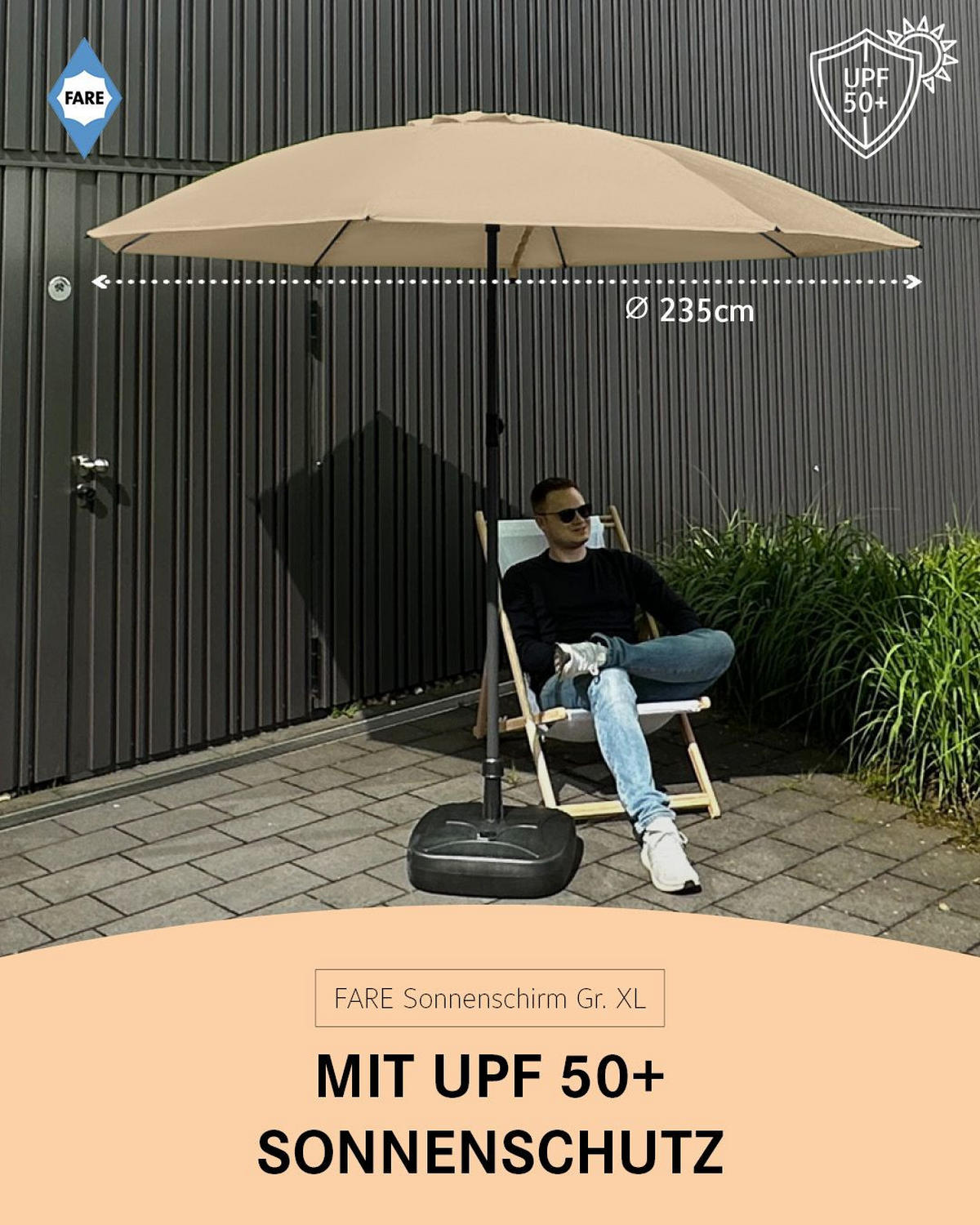 SONNENSCHIRM 235/235/144 cm - Beige, Kunststoff (235/235cm) - FARE