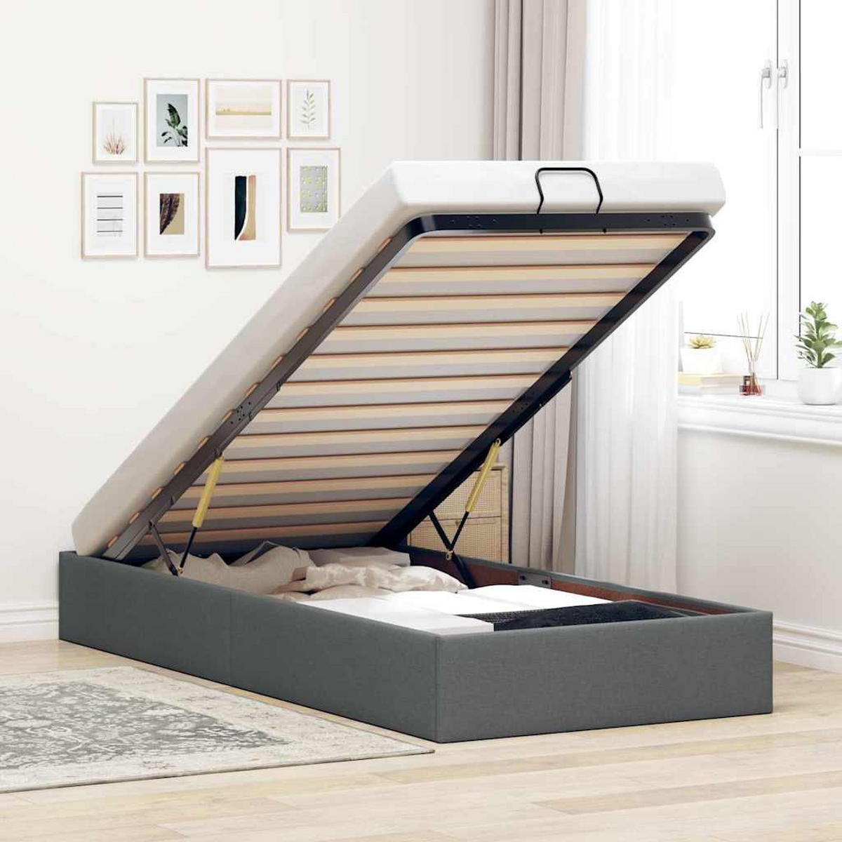 OTTOMAN-BETT Ohne Matratze Dunkelgrau 100/200 Cm Stoff - Grau, Textil (100/200cm) - vidaXL