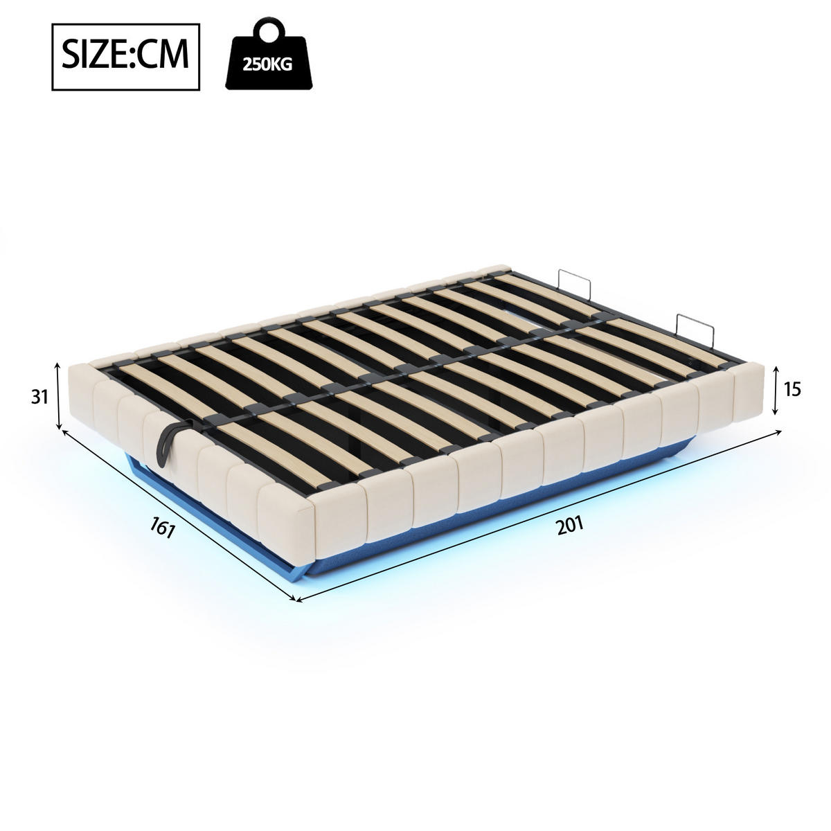 POLSTERBETT 160/200 cm Beige mit Stauraum und LED-Beleuchtung - Beige, Textil (160/200cm) - OKWISH