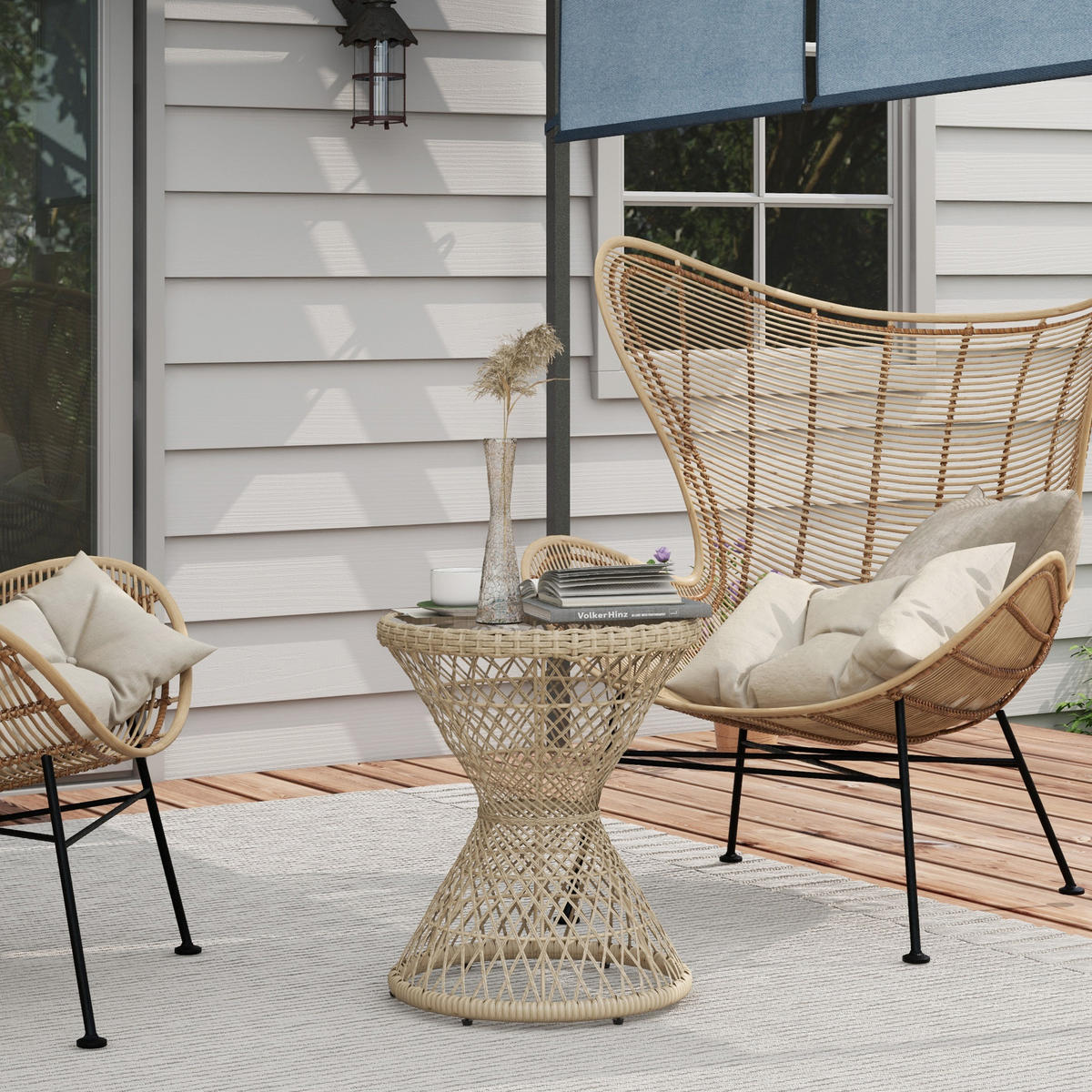 GARTENTISCH, Braun, Stahl, PE Rattan - Braun, Kunststoff (45/45/52cm) - Outsunny