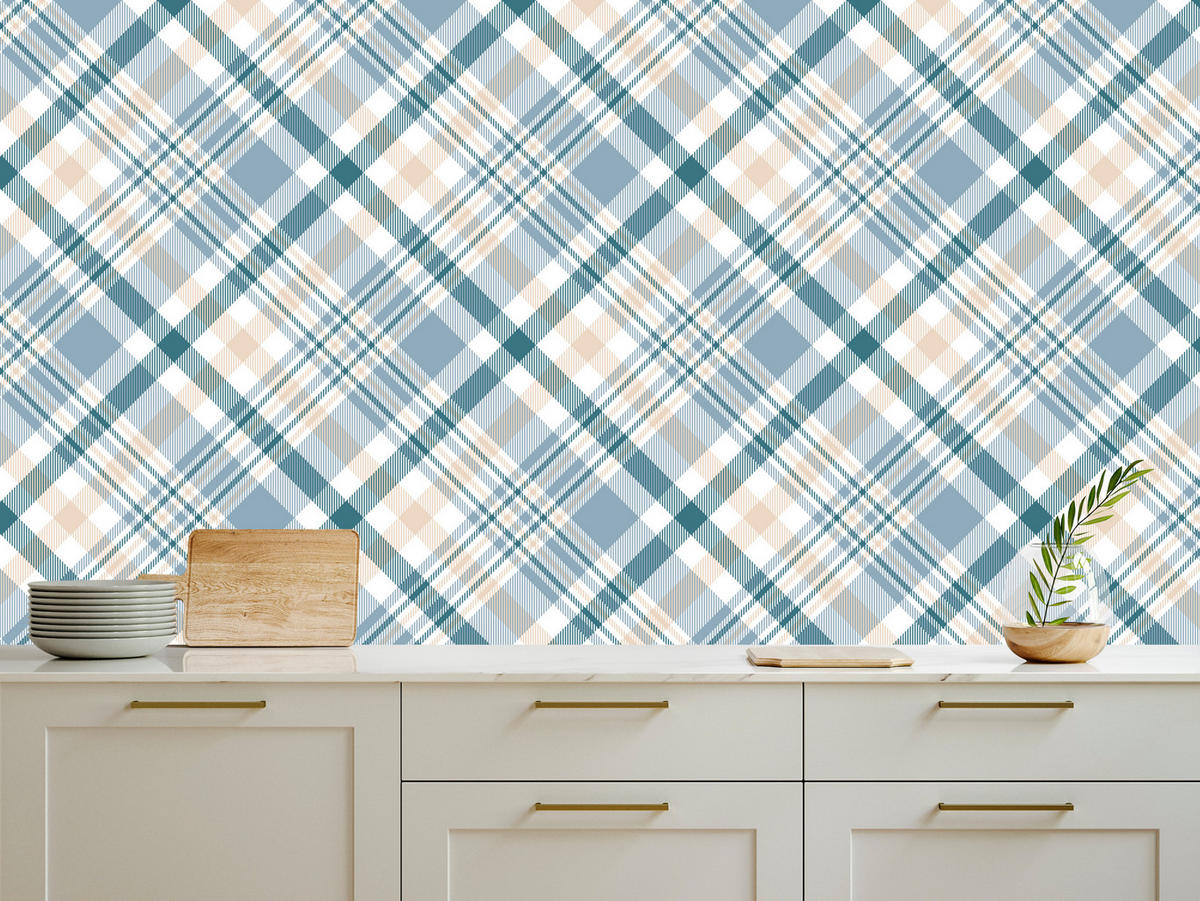 VLIESTAPETE Klassisches Karomuster – Blaugrau, Beige, Weiß – 50x1000 cm - Beige/Blaugrau, Papier (50/1000cm) - Muralo