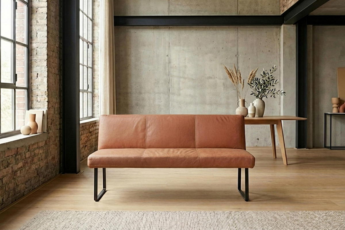 ESSZIMMERBANK ELEEN Braun Leder - Dunkelbraun/Braun, Leder (223/85/69cm) - KAWOLA