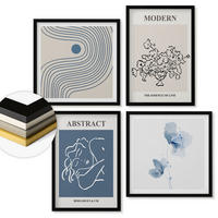 WANDBILDER 4er-Set - 50x50 cm & 40x60 cm Schwarzer Rahmen - abstrakte Poster mit Blumenlinien - Schwarz, Kunststoff (50/50cm) - ArtPrintCave