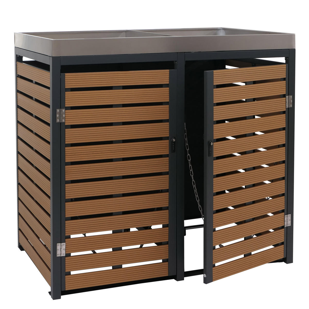 MÜLLTONNENVERKLEIDUNG 2er 124x134x84cm mit Pflanzkasten Teak-Optik - Braun, Metall (134/124/84cm) - PROREGAL