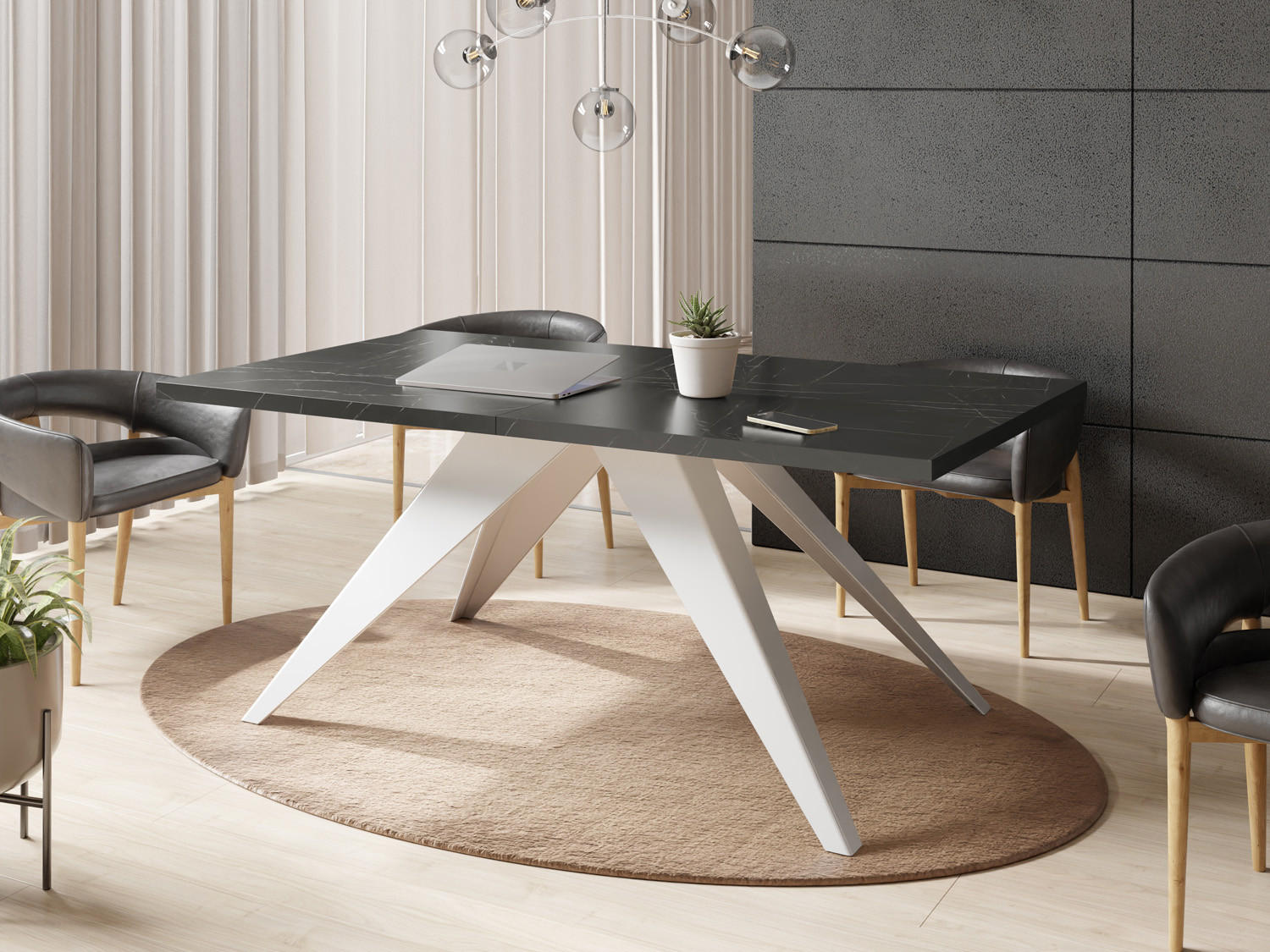 ESSTISCH Vance Weiß rechteckig ausziehbar, Marmor Schwarz 140-240/80/76 cm - Anthrazit/Weiß, Holzwerkstoff/Metall (140/80/76cm) - WFL GROUP