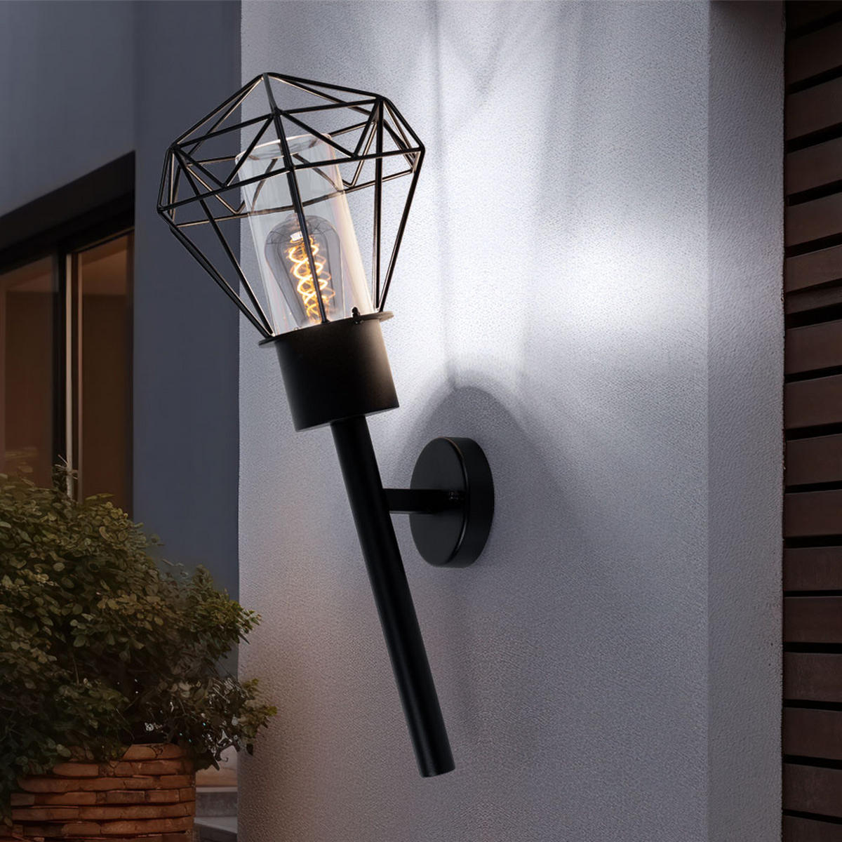 LED AUSSENLEUCHTE Horace Schwarz Gitter - Schwarz, Metall (28.5/22.5/28.5cm) - Globo Lighting