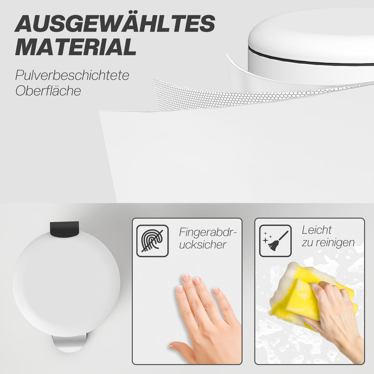 MÜLLEIMER 30L Treteimer mit Deckel Fußpedal Inneneimer, Wohnzimmer Büro Metall - Weiß, Kunststoff (30/63.5/36cm) - HOMCOM