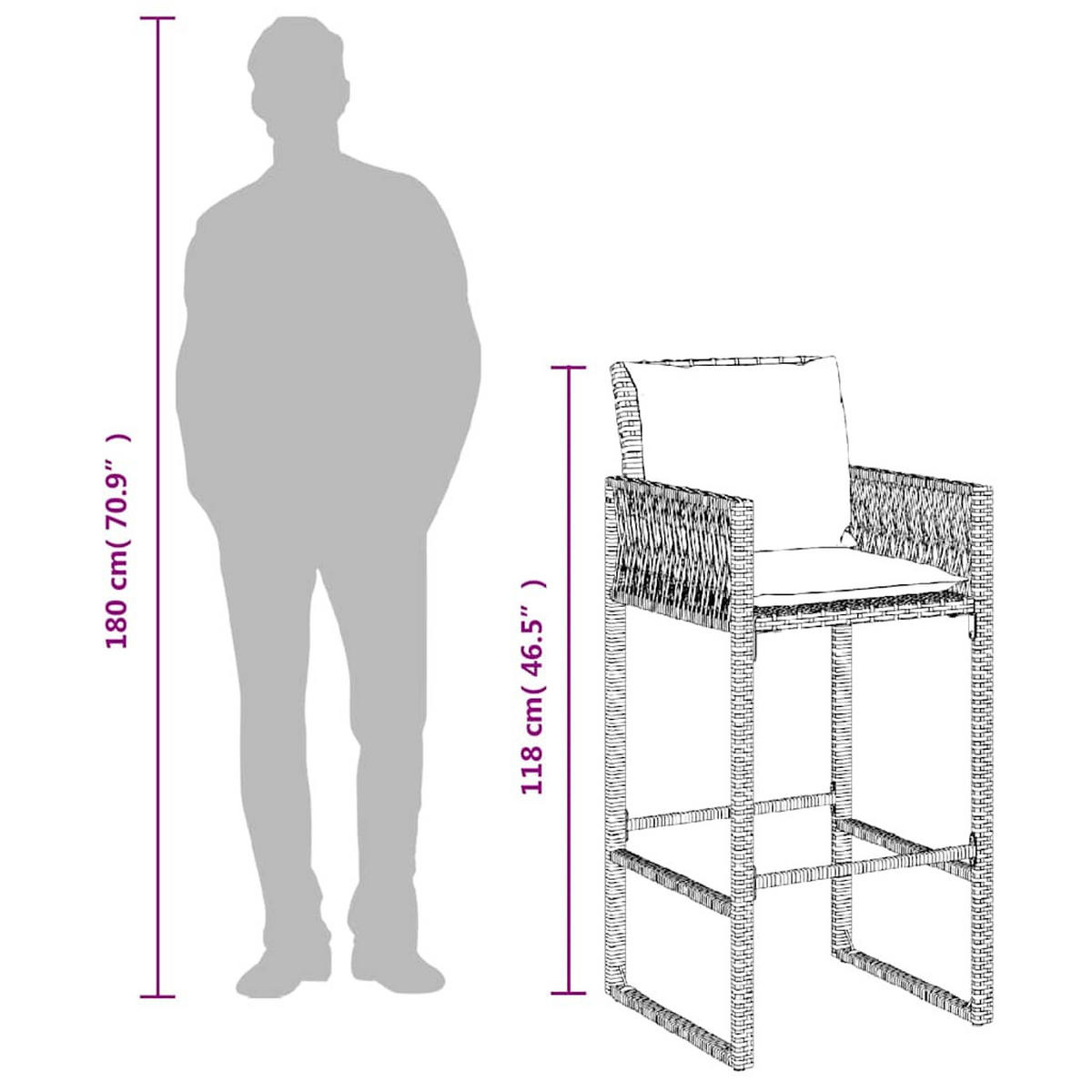 GARTEN-BARHOCKER Mit Kissen 2 Stk. Grau Poly Rattan - Grau, Kunststoff (58/118/52cm) - vidaXL