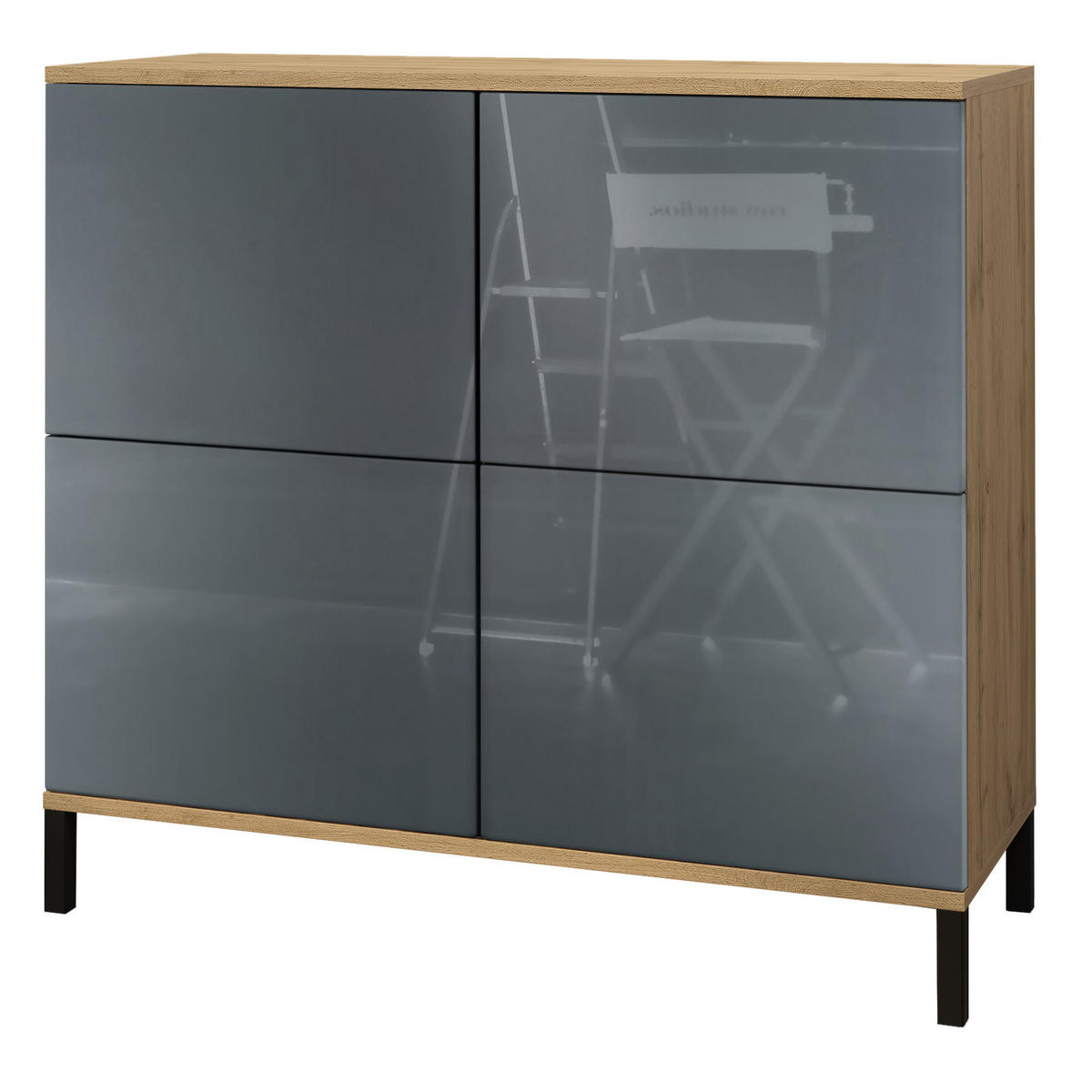 KOMMODE Rova Grau Hochglanz - Grau, Holzwerkstoff (92.5/83.5/35cm) - Vladon