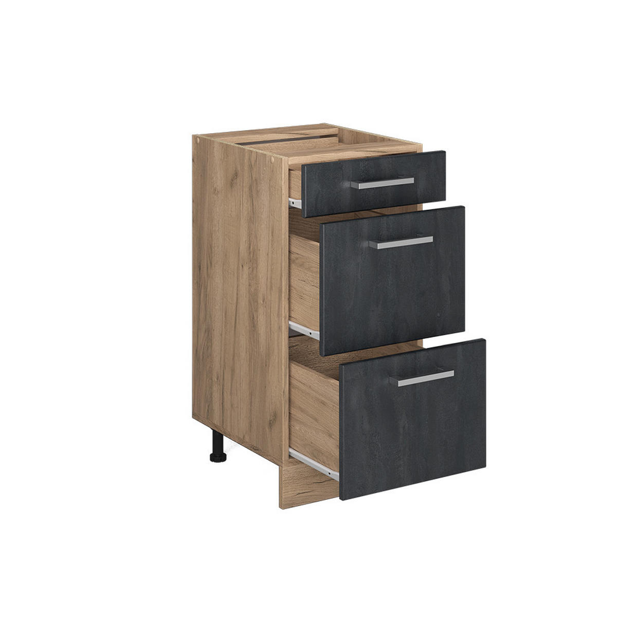 KÜCHENUNTERSCHRANK R-Line Schwarz Beton 40 cm AP Eiche - Eiche Wotan/Schwarz, Holzwerkstoff (40/81.6/60cm) - Vicco