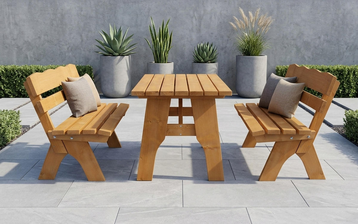 GARTEN-GARNITUR Drieburg 120cm aus Kiefer massiv 3tlg. - Braun, Holz - TPFGarden