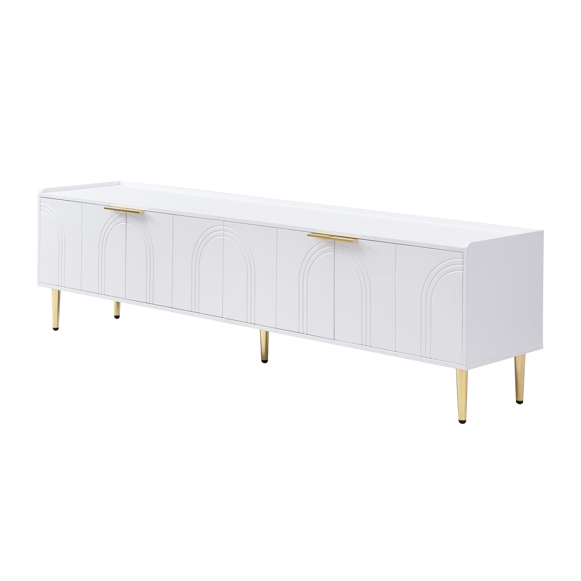 TV Lowboard 170x35x47,5 cm, Strukturfront, goldene Füße, Weiß - Weiß, Holz (170/47/35cm)
