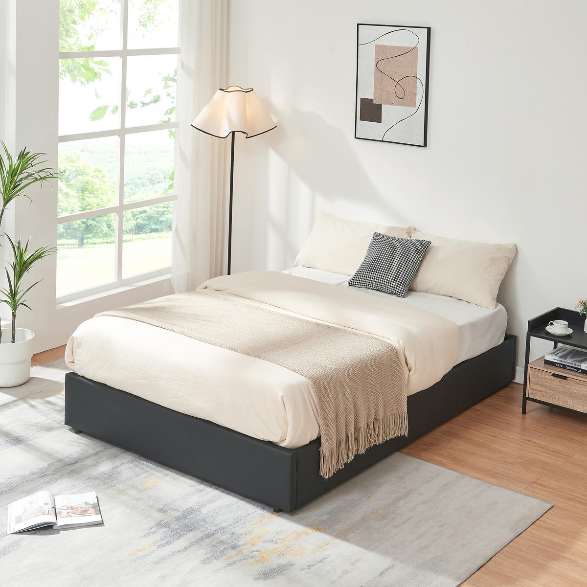 ČALOUNĚNÁ POSTEL Nola - černá, kompozitní dřevo/textil (140/200cm) - [en.casa]