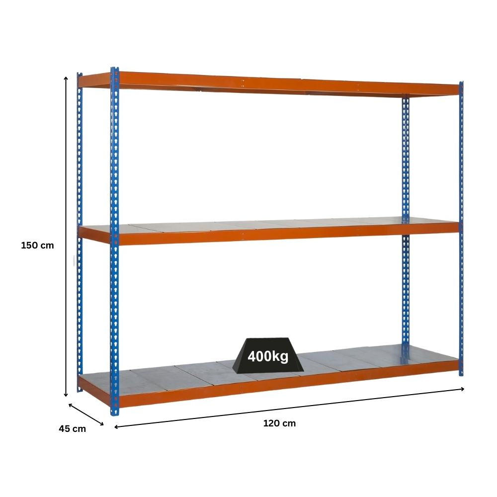 SCHWERLASTREGAL MID METAL YETI THREE | HxBxT 150x120x45cm | Fachlast 400kg | Blau-Orange - Gelb, Metall (120/150/45cm) - PROREGAL