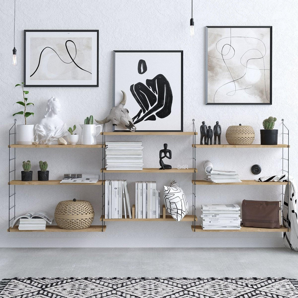 WANDREGAL mit 9 Eichenholzdekorationen laba 20/85/216 cm - Eschefarben, Holzwerkstoff (216/85/12cm) - Calicosy