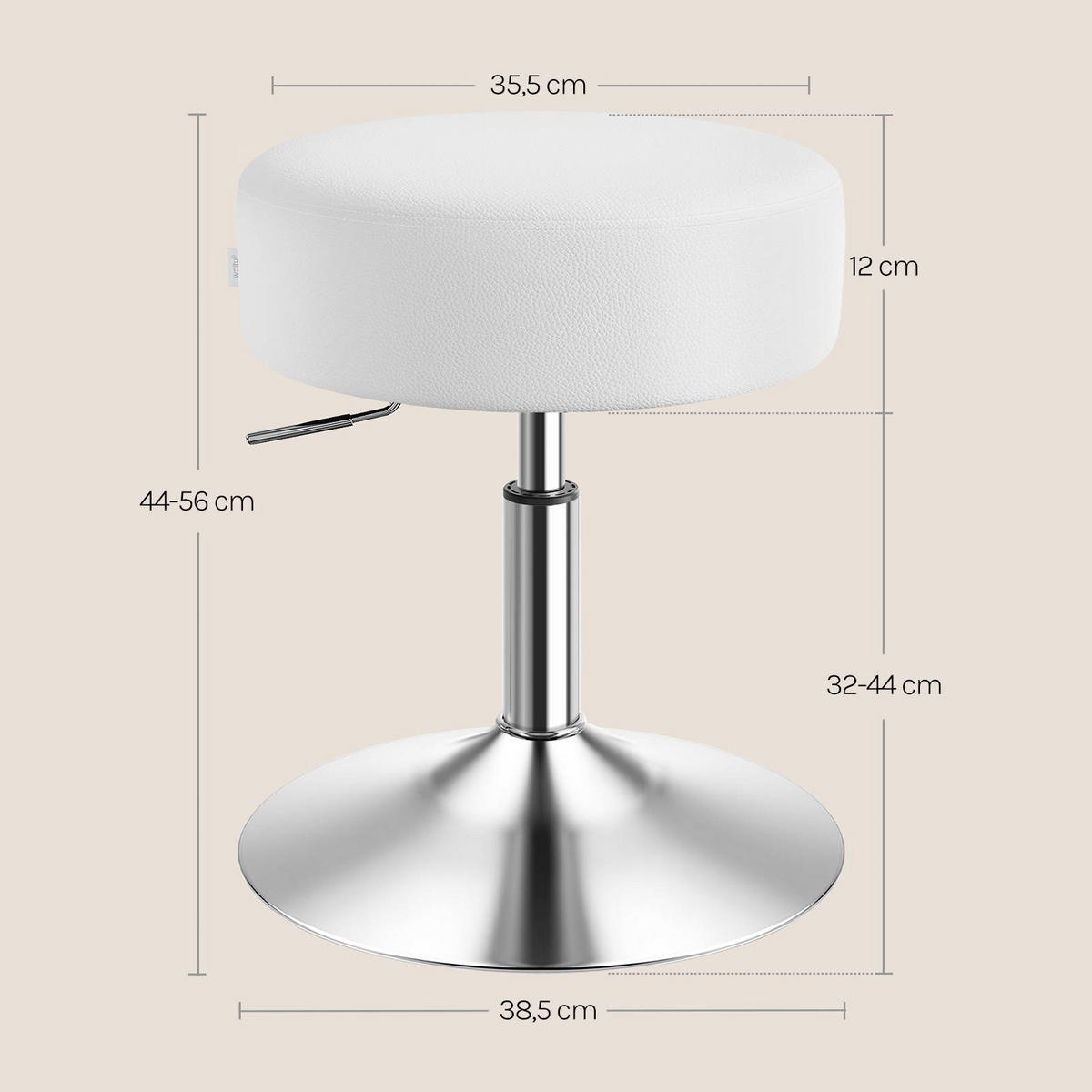 SITZHOCKER rund, Kunstleder, Weiß - Silberfarben/Weiß, Textil/Metall (38.5/56/38.5cm) - Woltu