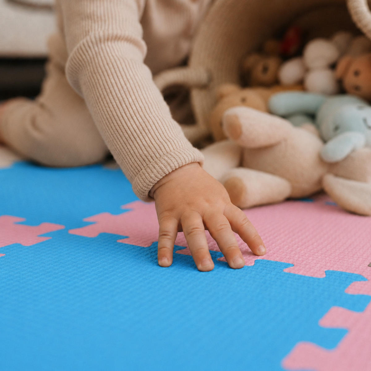 SPIELMATTE ab Null 270/90 cm Puzzlematte Hellblau - Pink, Kunststoff (30/30cm) - Littletom