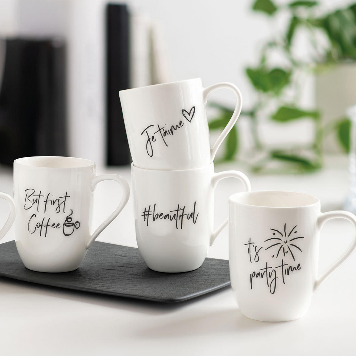 BECHER MIT HENKEL 'JE T'AIME' Becher Liebe Statement weiß 290 ml 6er Set - Weiß, Keramik (0.29L) - Villeroy & Boch