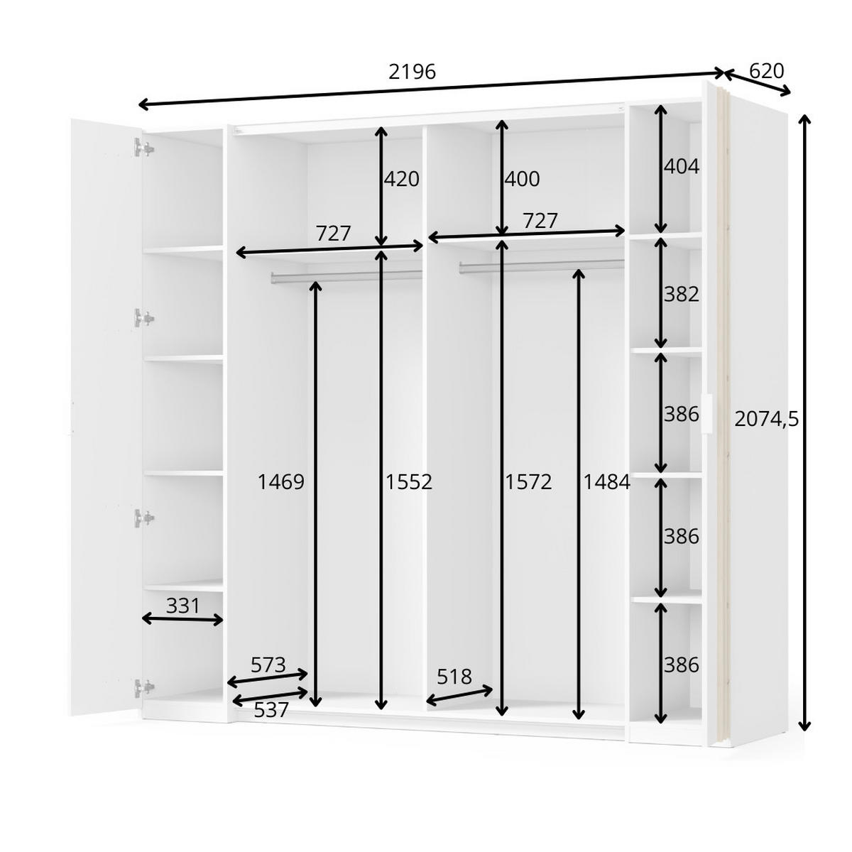 SCHIEBETÜRENSCHRANK FLOVIA 20 - 219,6×207,5×62 cm mit Spiegel Alpinweiß - Weiß, Holz/Holzwerkstoff (219.6/207.5/62cm) - Milaros Markt