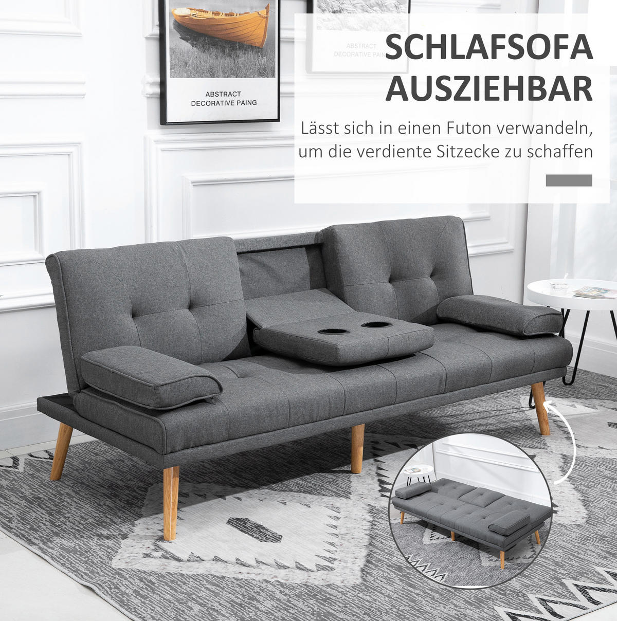 SCHLAFSOFA 3-Sitzer mit Schlaffunktion 181 x 77 x 78 cm Polyester Dark Gray - Dunkelgrau, Textil (181/78/77cm) - IVMEU