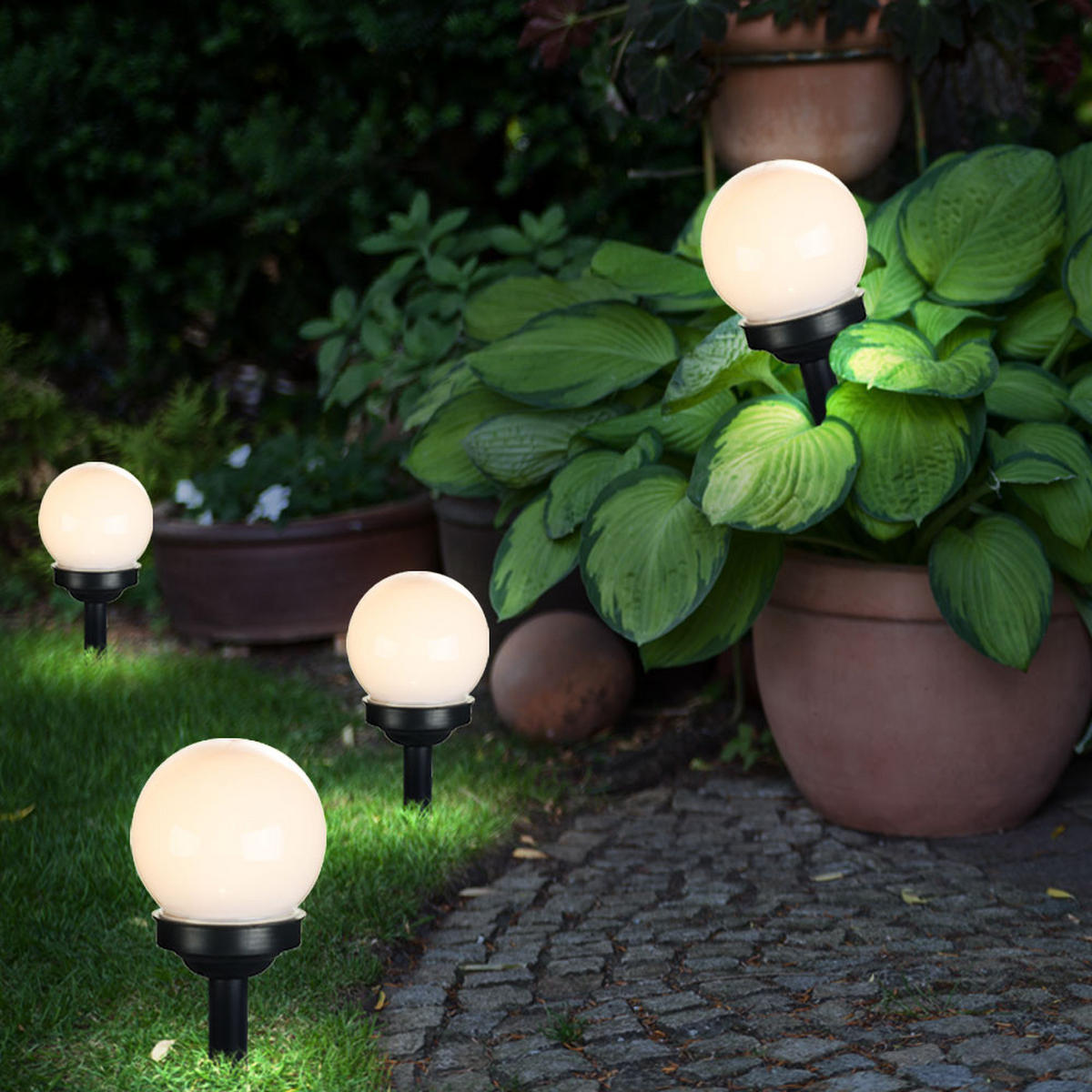 LED AUSSENLEUCHTE Solarkugel Weiß 4er Set - Weiß, Kunststoff (10/10/39cm) - Globo Lighting