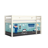 KINDERBETT Karolina 210x114x106 Massivholz Weiß Textilset Polizei - Weiß/Hellblau, Holz (90/200cm) - 58aufmkessel