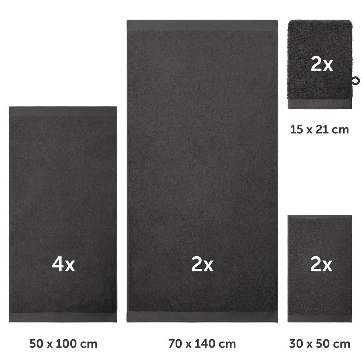 RUČNÍK 8dílná sada, 2x osuška 70/140 + 4x ručník 50/100 + 2x ručník pro hosty 30/30 + 2x žínka 15/20 cm, tmavě šedá - tmavě šedá, textil (70/140cm) - Blumtal