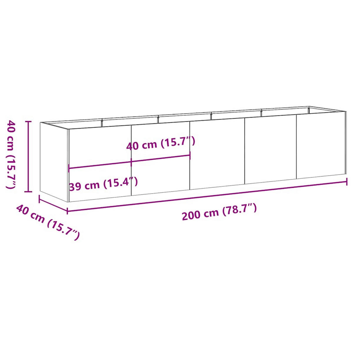 PFLANZKÜBEL Rostig 200/40/40 Cm Wetterfester Stahl - Rostfarben, Metall (40/40/200cm) - vidaXL