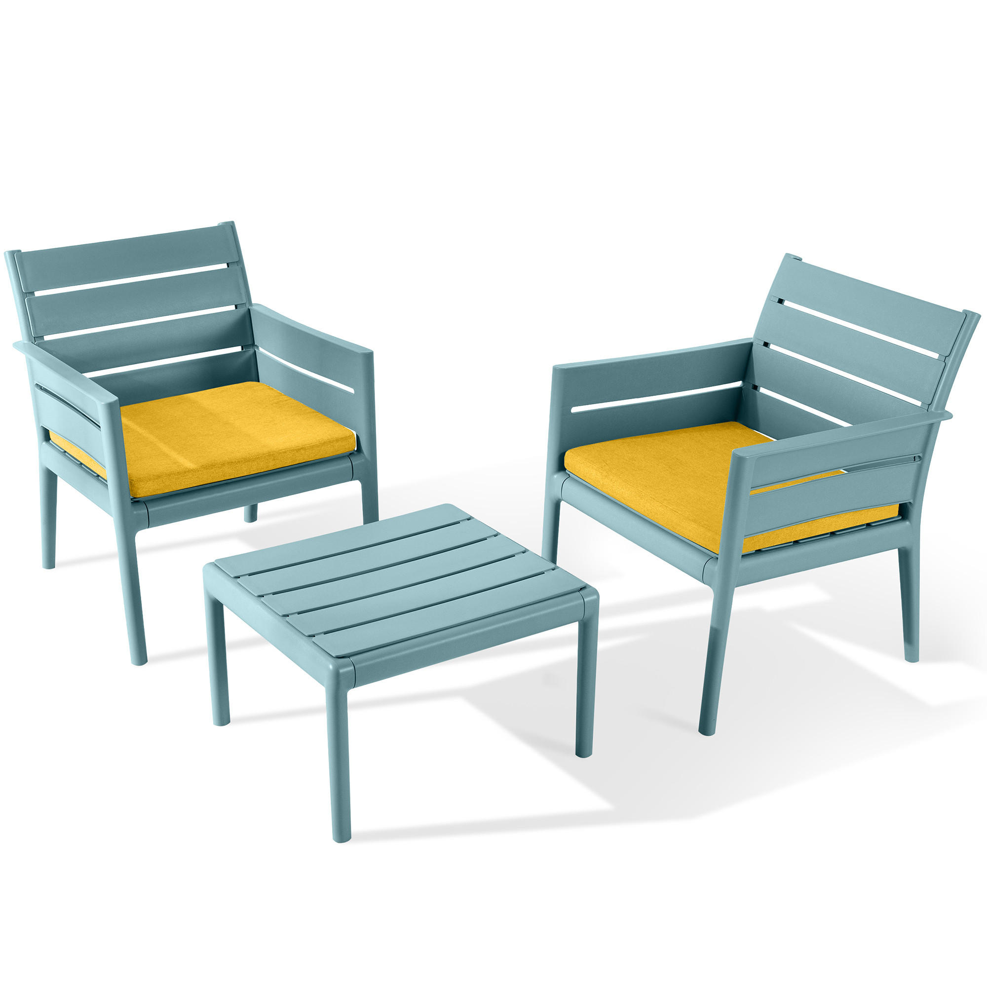 GARTENMÖBEL-SET MITTU 3-tlg, Mint/Gelb - Gelb/Mintgrün, Kunststoff - KONSIMO®