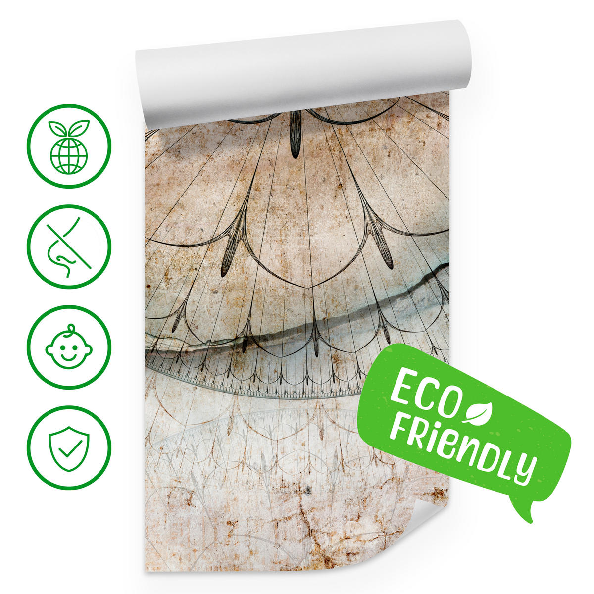 FOTOTAPETE für Büro Industrial Rad Mandala Beton Abstrakte Komposition 400x280 - Beige/Schwarz, Papier (400/280cm) - Muralo