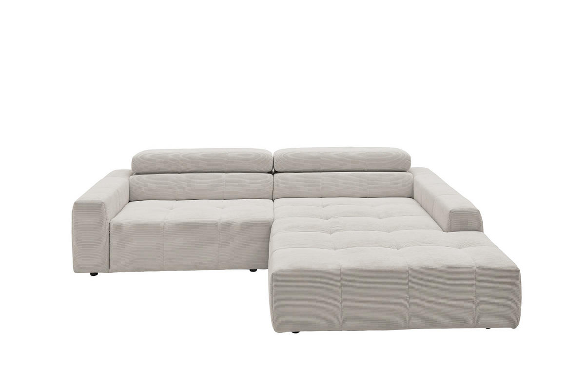 ECKSOFA RENO Silber Cord - Silberfarben/Schwarz, Kunststoff/Textil (258/217cm) - KAWOLA