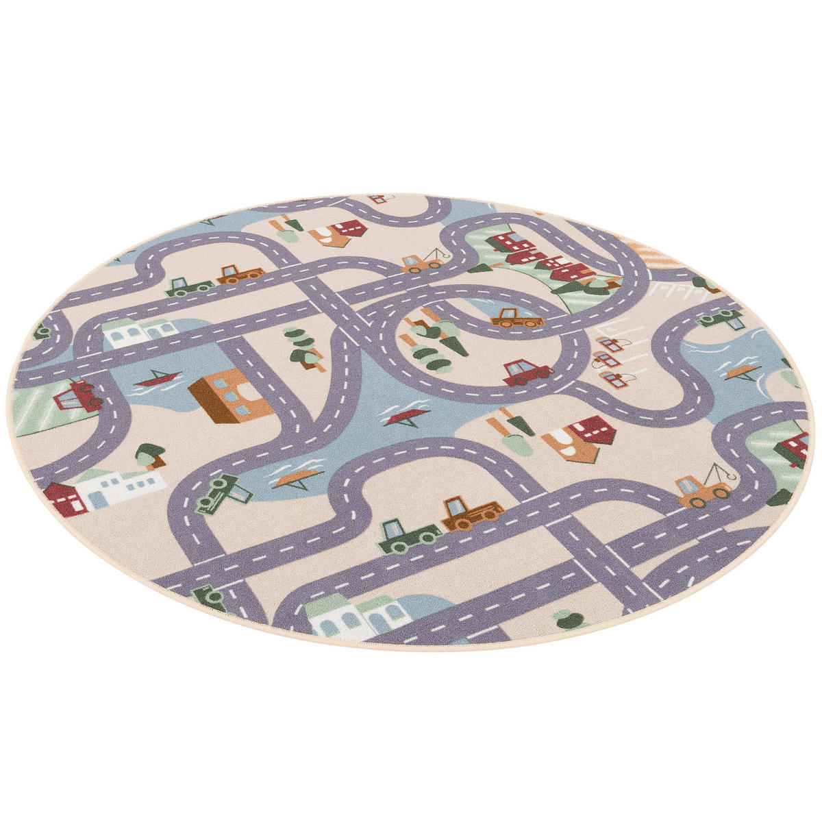 KINDER SPIEL STRASSENTEPPICH FUN TOWN RUND - Beige, Textil (133/133cm) - Snapstyle