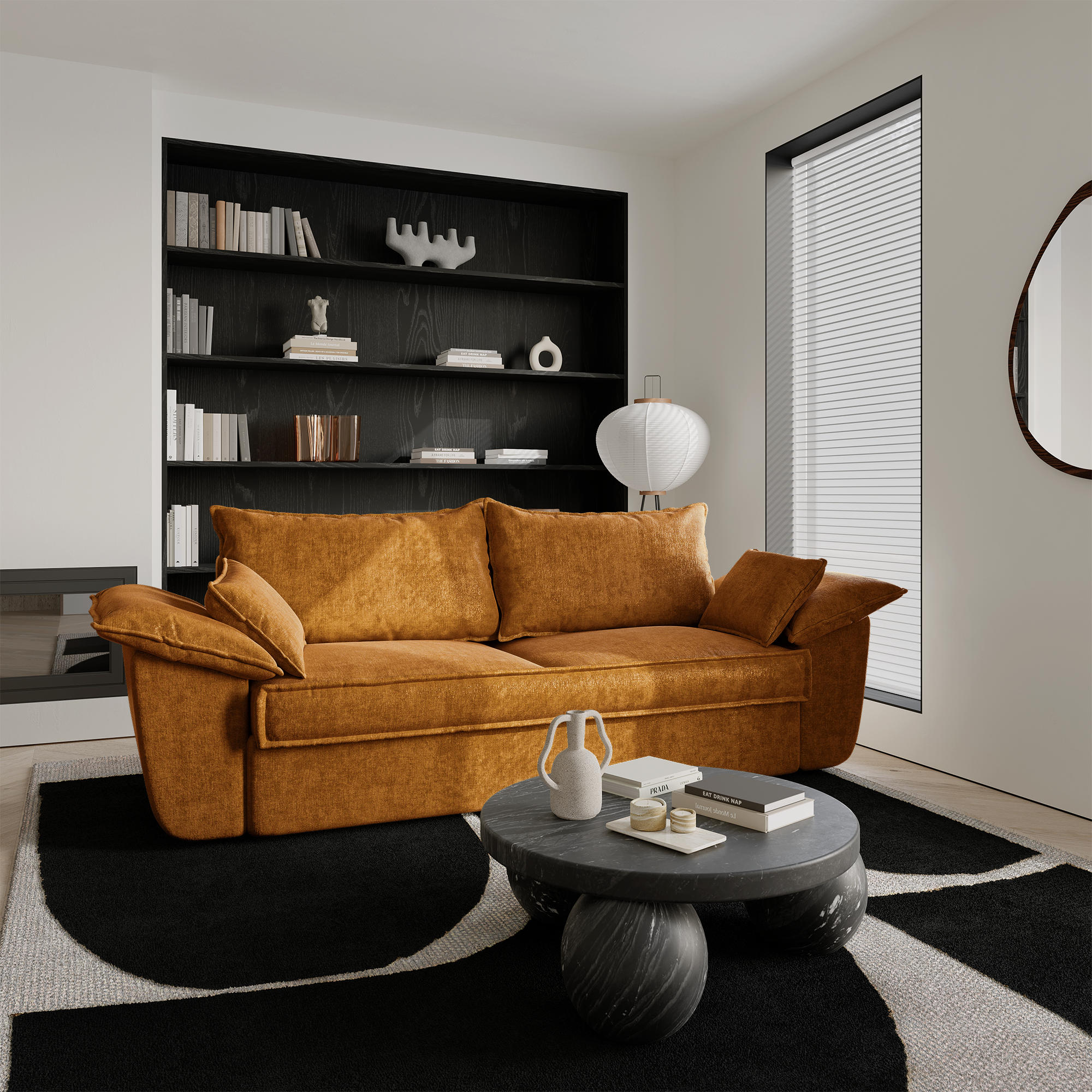 SOFA 3-Sitzer Samt Senf 232cm - Dunkelgelb, Textil (232/92/102cm) - Sia Home